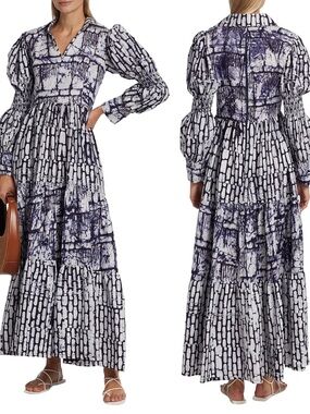 Busayo Olamide Adire Maxi Dress‎ Puff Sleeve Size S Saks $565